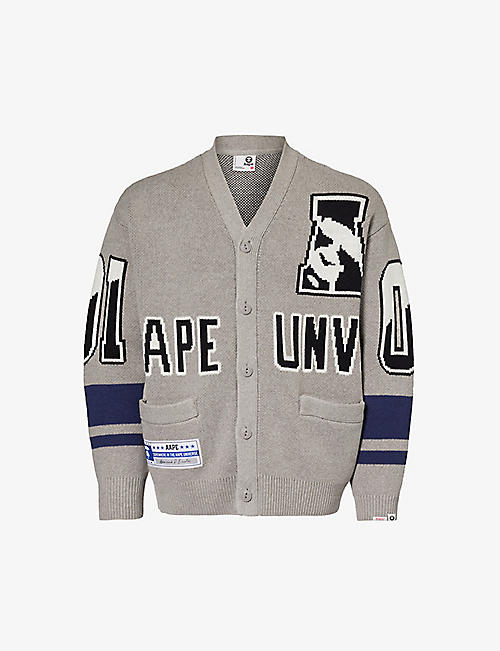 AAPE: Varsity brand-embellished relaxed-fit cotton-blend cardigan
