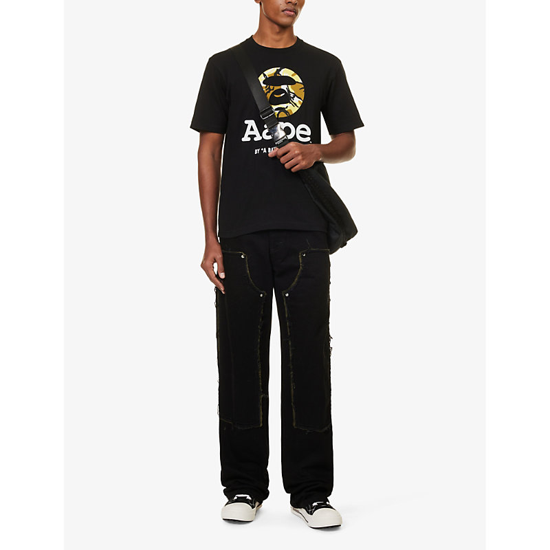 Shop Aape Men's Black Moonface Camo-print Regular-fit Cotton-jersey T-shirt
