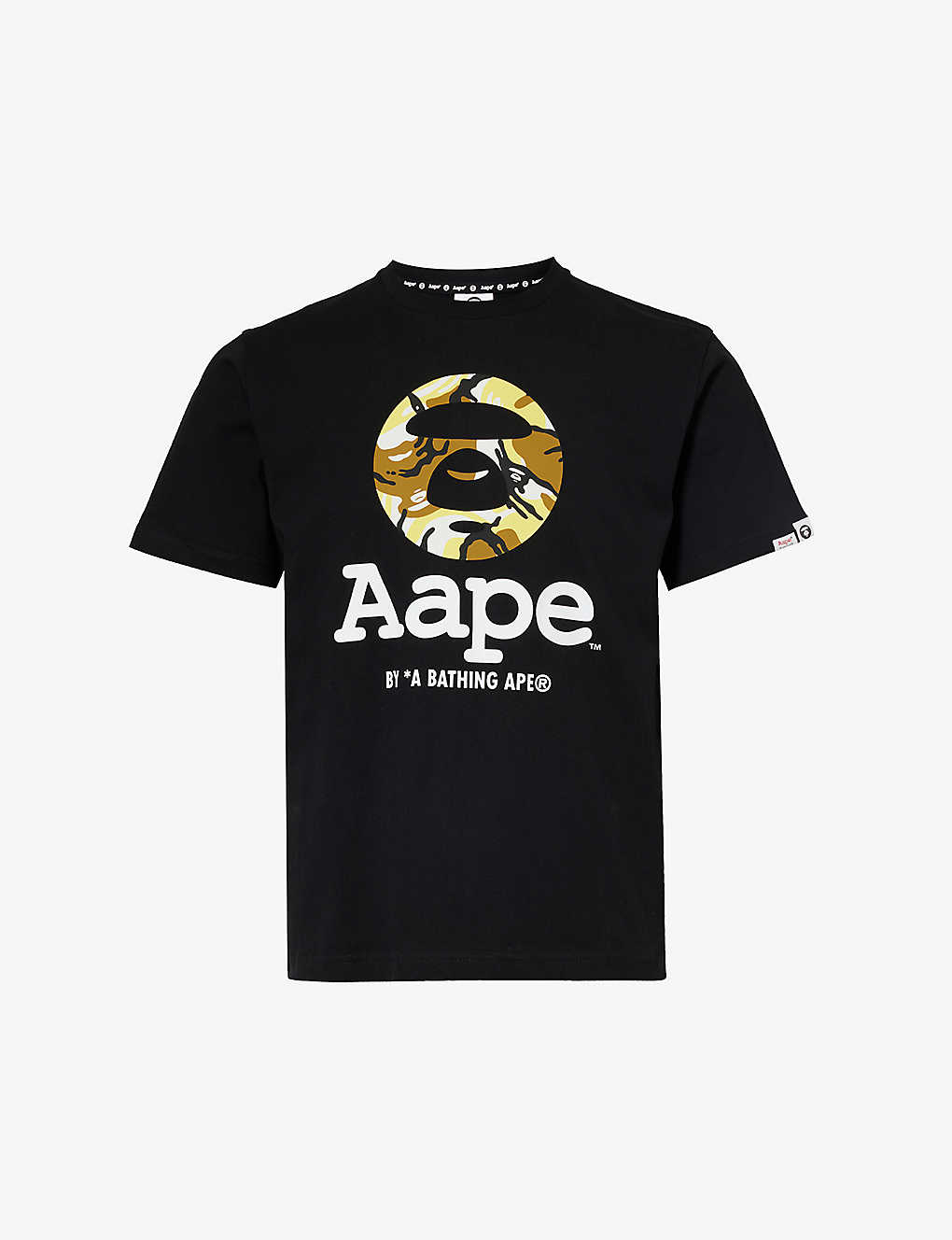 Aape Mens Black Moonface Camo-print Regular-fit Cotton-jersey T-shirt