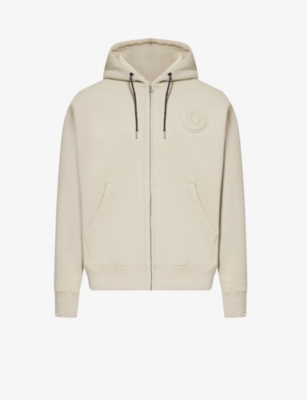 Aape Moonface Brand-embroidered Cotton-blend Hoody In Ivory (grey)