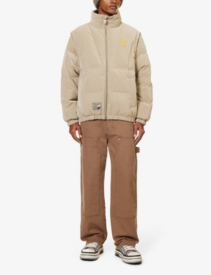 Shop Aape Brand-embroidered -wear Relaxed-fit Shell-down Jacket In Dark Beige