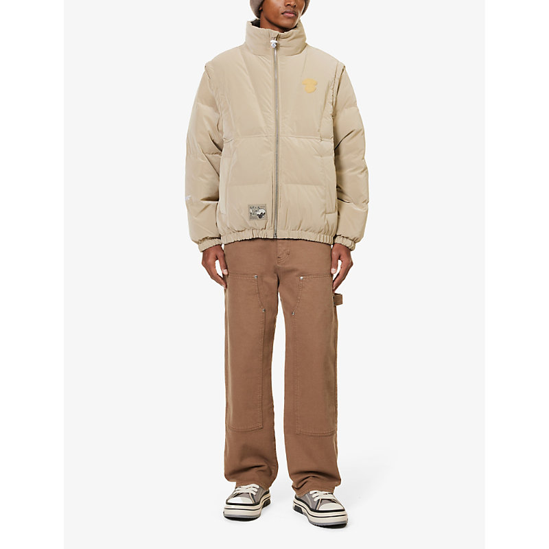 Shop Aape Brand-embroidered -wear Relaxed-fit Shell-down Jacket In Dark Beige