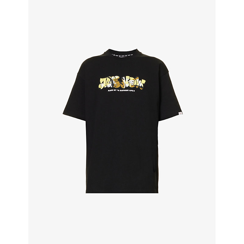Aape Mens Black Skate Logo-print Cotton-jersey T-shirt