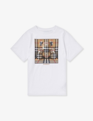 BURBERRY BURBERRY BOYS WHITE / ARCH BEIGE KIDS CEDAR BEAR GRAPHIC-PRINT COTTON-JERSEY T-SHIRT 4-14 YEARS