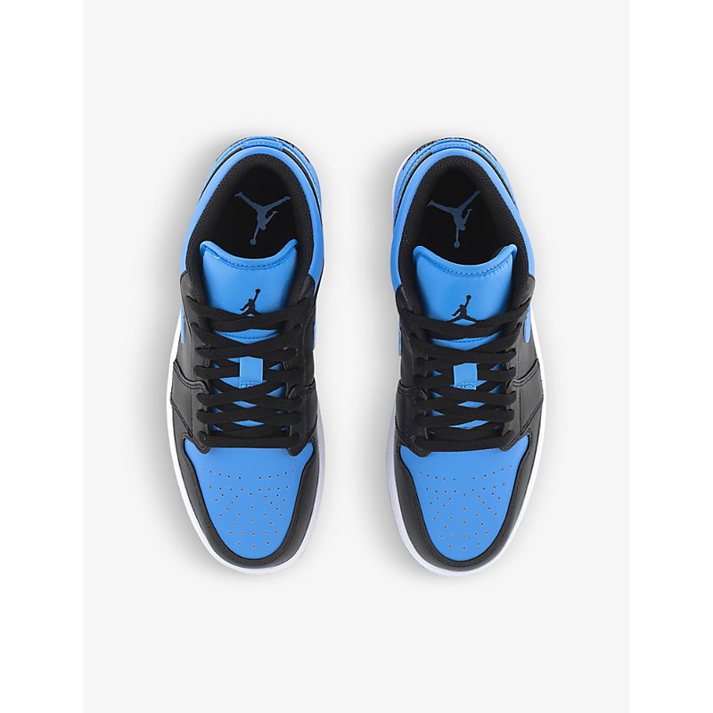 Shop Jordan Mens Black University Blue Wh Air 1 Low Leather Low-top Trainers