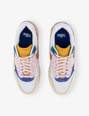 NIKE WOMENS NIKE AIR MAX 1 87 MESH AND SUEDE LOW-TOP TRAINERS 