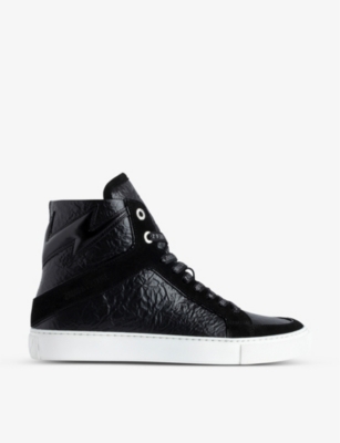 Zadig & Voltaire Zadig&voltaire Womens Noir High Flash Crinkle-texture Leather High-top Trainers In Noir