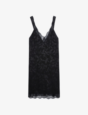 Zadig & Voltaire Zadig&voltaire Womens Noir Renelle Lace-trim Silk Mini Dress In Noir