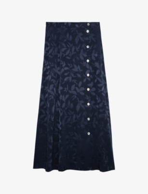 Shop Zadig & Voltaire Zadig&voltaire Womens Encre June Floral-print Silk Midi Skirt In Blue