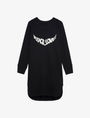 ZADIG & VOLTAIRE ZADIG&VOLTAIRE WOMENS NOIR DIAZ TEXT-PRINT CREWNECK COTTON MINI DRESS