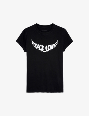 Shop Zadig & Voltaire Zadig&voltaire Womens Noir Walk Peace And Love Slogan-print Cotton T-shirt