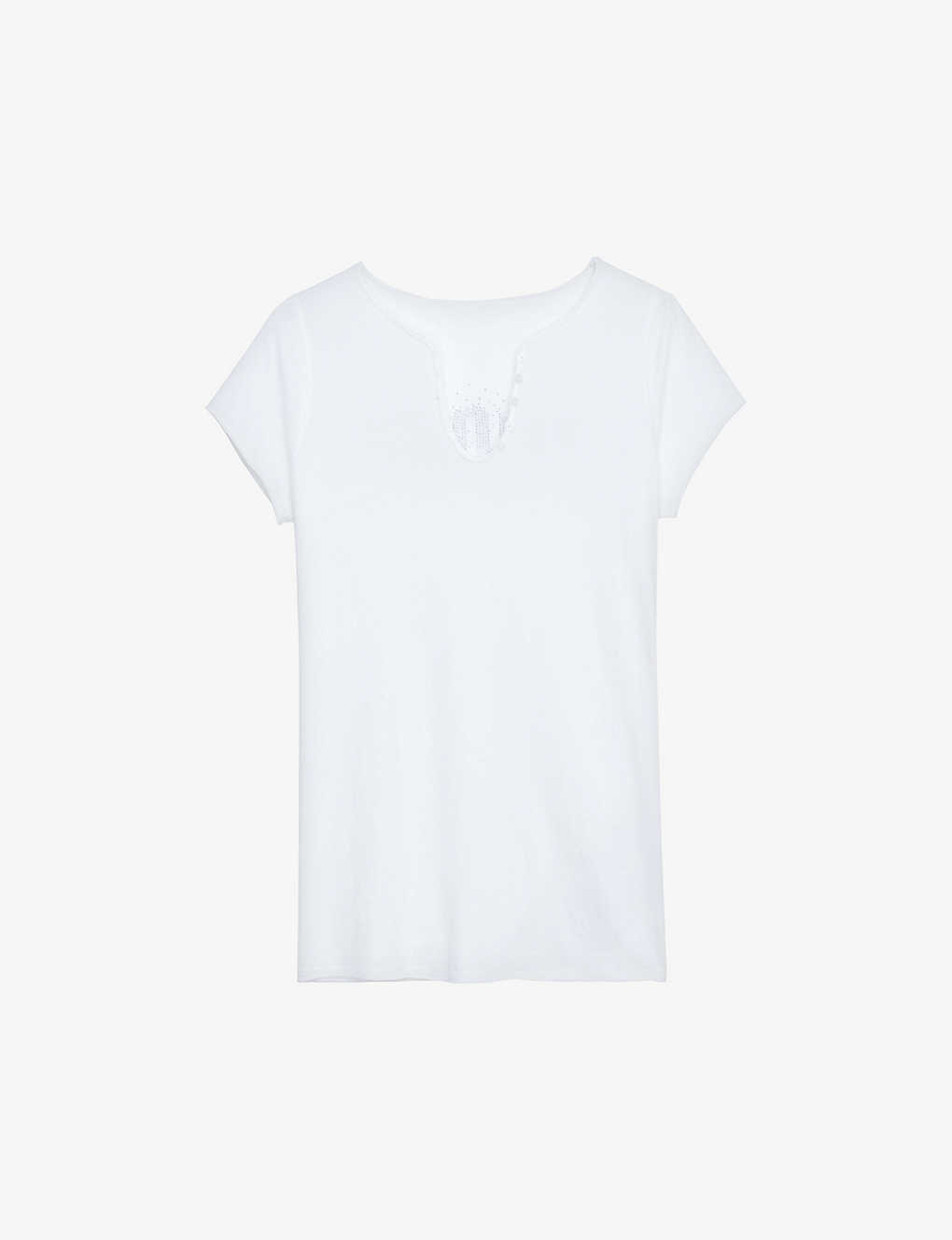 Zadig & Voltaire Zadig&voltaire Women's Blanc Amour Diamanté-embellished Cotton-jersey T-shirt In White