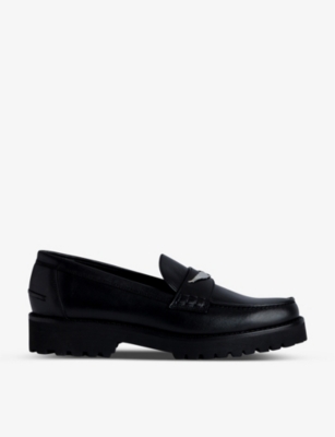 Zadig & Voltaire Wings-plaque Leather Loafers In Black
