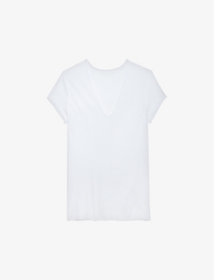 Zadig & Voltaire Zadig&voltaire Women's Blanc Story V-neck Fishnet-pattern Cotton T-shirt