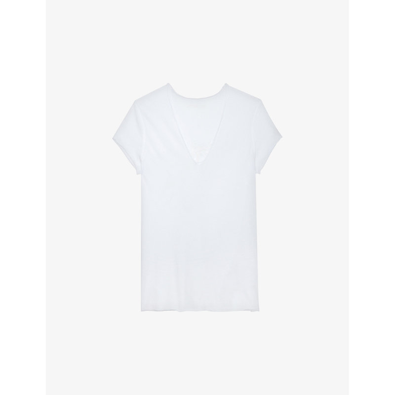 Zadig & Voltaire Zadig&voltaire Women's Blanc Story V-neck Fishnet-pattern Cotton T-shirt