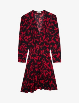 Zadig & Voltaire Rogers Leaf-print Minidress In Noir