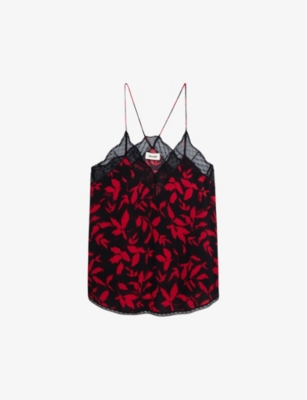 Zadig & Voltaire Christy Leaf-print Tank Top In Noir