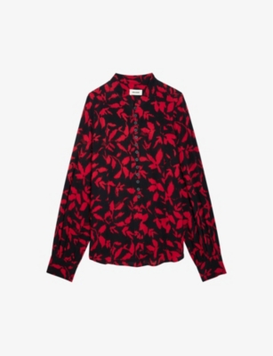 Zadig & Voltaire Twina Leaf-print Long-sleeve Shirt In Noir