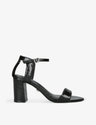 Carvela Womens Black Kiki Croc-embossed Woven Heeled Sandals
