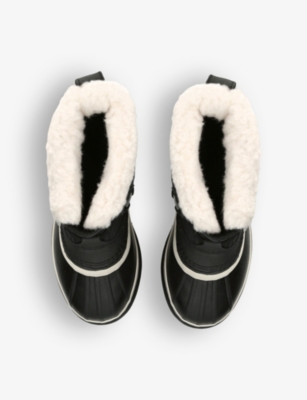 Shop Sorel Women's Black/comb Caribou Fleece-trim Leather Snow Boots