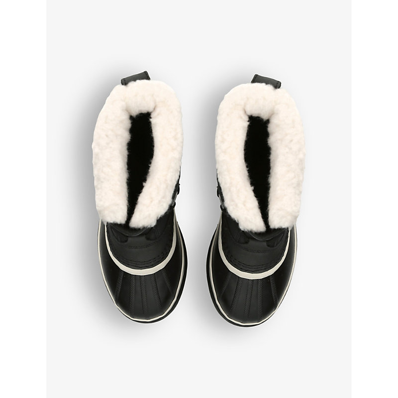 Shop Sorel Women's Black/comb Caribou Fleece-trim Leather Snow Boots
