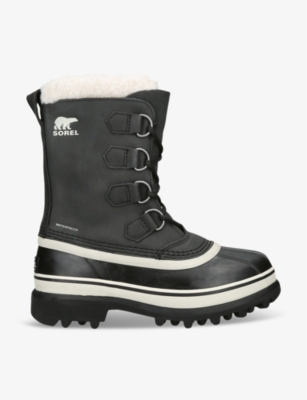 Sorel Womens Black/comb Caribou Fleece-trim Leather Snow Boots Eur 35 / 2 Uk In Black/comb