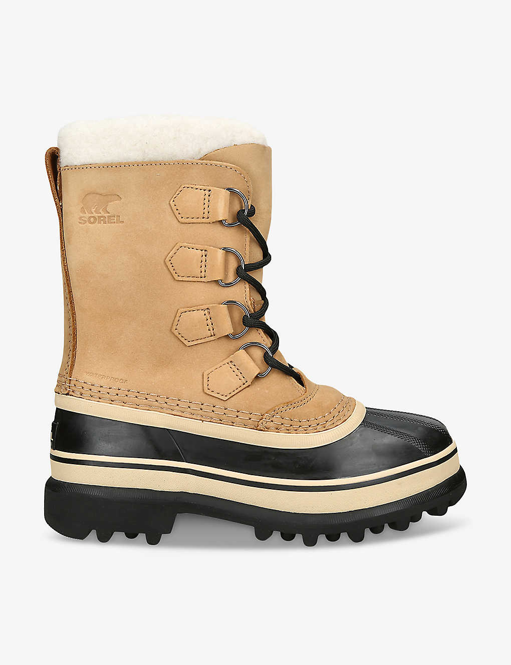 Sorel Caribou Waterproof Boots With Removable Inner Boot In Buff Nubuck Leather-brown