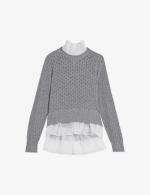TED BAKER: Holina frill-trim ribbed knitted jumper