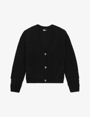 THE KOOPLES THE KOOPLES WOMENS BLACK V-NECK RELAXED-FIT WOOL-BLEND CARDIGAN
