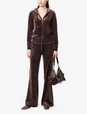 JUICY COUTURE: Logo-embroidered drawstring-hood velour hoody