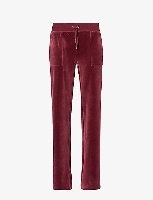 JUICY COUTURE: Logo-embroidered straight-leg velour trousers