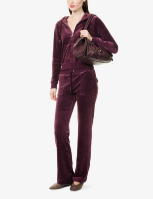 Juicy Couture Womens Wine Logo-embroidered Straight-leg Velour Trousers In Purple