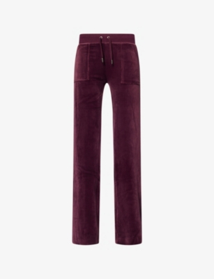 Juicy Couture Womens Wine Logo-embroidered Straight-leg Velour Trousers In Purple