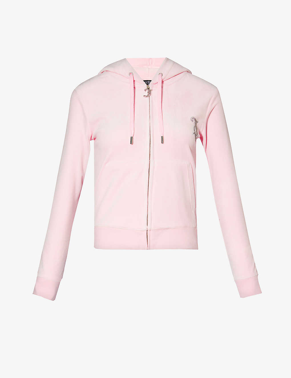 Juicy Couture Womens Cherry Blossom381 Rhinestone-embellished Ribbed-trim Velour Hoody In Soft Glow