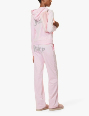 Shop Juicy Couture Womens Cherry Blossom381 Rhinestone-embellished Straight-leg Mid-rise Velour Jogging B