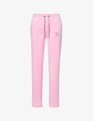 JUICY COUTURE: Rhinestone-embellished straight-leg mid-rise velour jogging bottoms