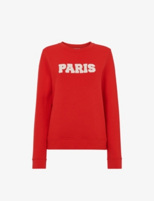 WHISTLES Paris logo relaxed fit cotton sweatshirt Selfridges