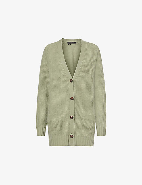 360 CASHMERE: Jacelyn waffle-pattern wool and cashmere-blend knitted cardigan