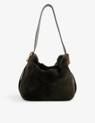 Lanvin Womens Loden Melodie Shearling Leather Hobo Bag