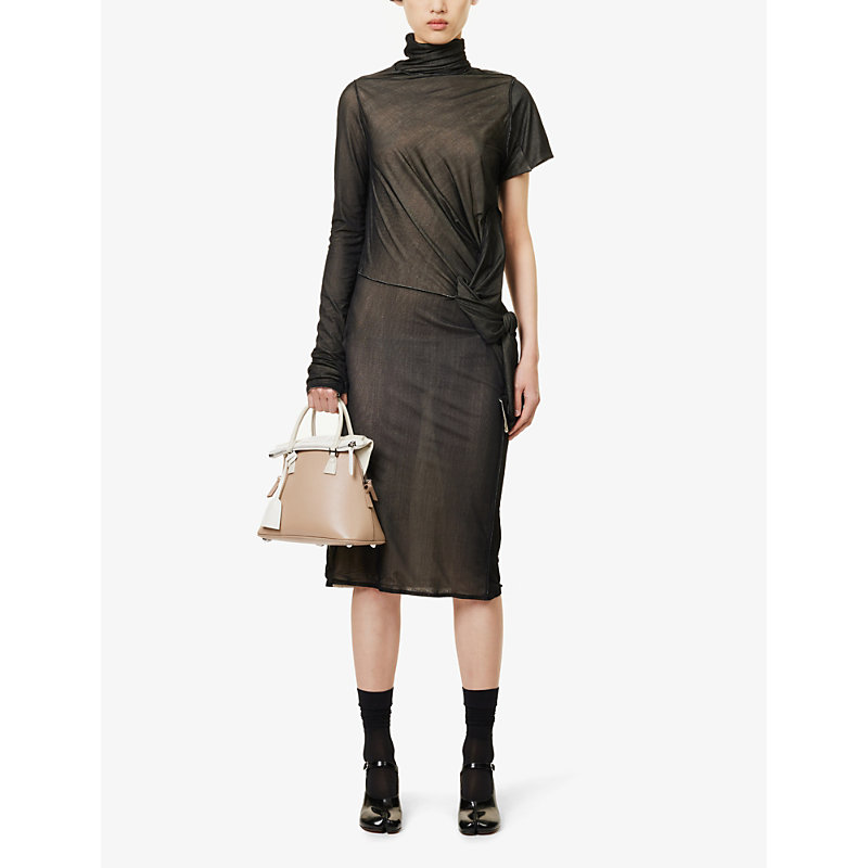 Shop Maison Margiela Womens Black Turtleneck Semi-sheer Mesh Midi Dress