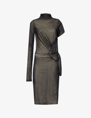 Shop Maison Margiela Women's Black Turtleneck Semi-sheer Mesh Midi Dress