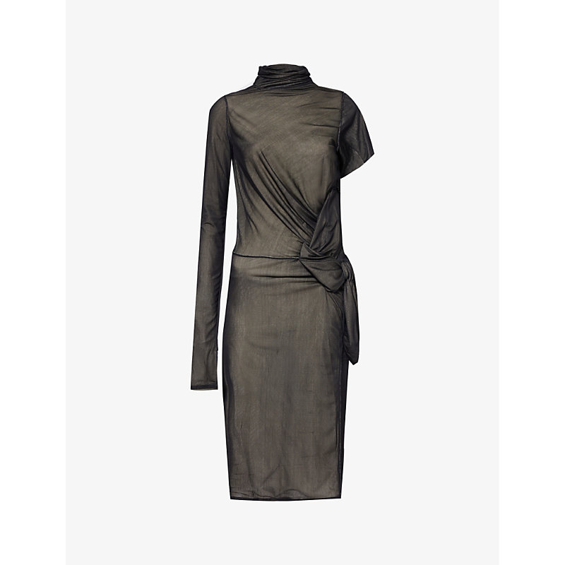 Shop Maison Margiela Women's Black Turtleneck Semi-sheer Mesh Midi Dress