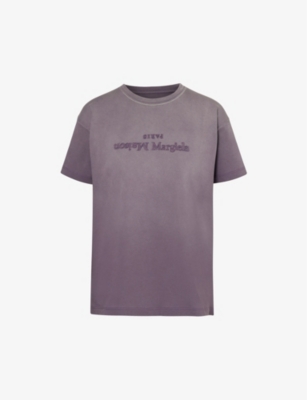 Shop Maison Margiela Womens Aubergine Brand-embroidered Faded-wash Cotton-jersey T-shirt