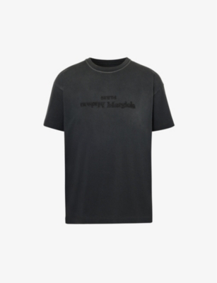 Maison Margiela Womens Washed Black Brand-embroidered Faded-wash Cotton-jersey T-shirt In Washed Black
