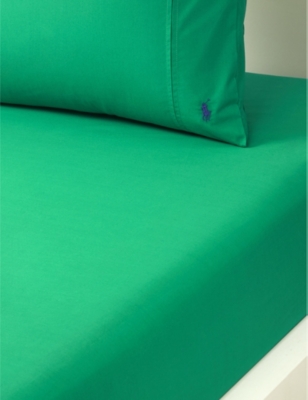 Ralph Lauren Home Billiard Player Logo-embroidered Cotton Single Fitted Sheet In Green