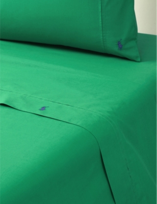 Ralph Lauren Home Billiard Player Logo-embroidered Cotton Single Flat Sheet In Green