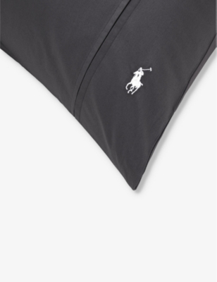 Shop Ralph Lauren Home Charcoal Player Logo-embroidered Cotton Pillowcase Set Of Two 50cm X 75cm