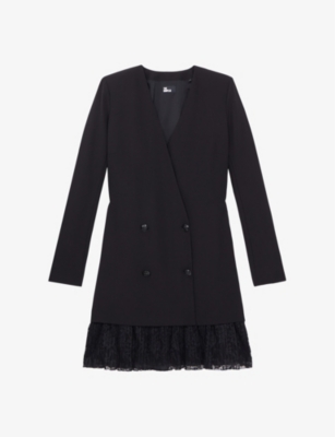 THE KOOPLES THE KOOPLES WOMENS BLACK LACE-EMBROIDERED DOUBLE-BREASTED STRETCH-CREPE MINI DRESS