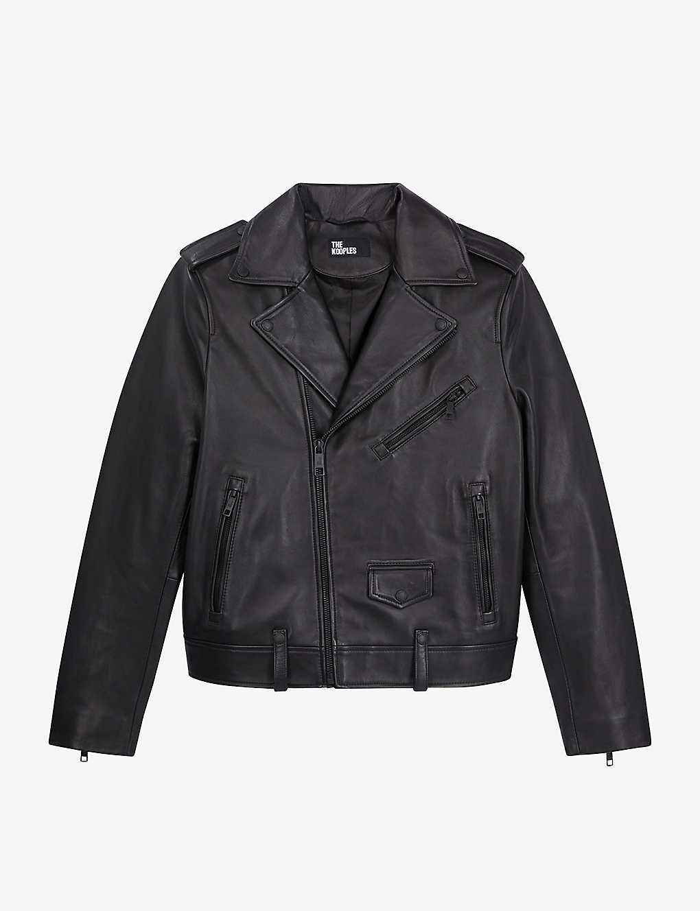 Shop The Kooples Men's Black Stud-embellished Regular-fit Leather Biker Jacket