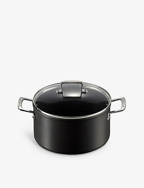 LE CREUSET: Toughened Non-Stick aluminium deep casserole pot with glass lid